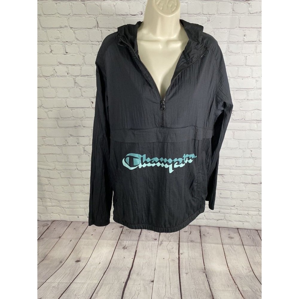 Champion Black Lightweight Half Zip Hooded Wind Breaker Zip Pockets Women’s L
